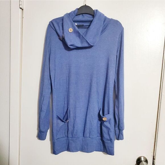 Lavaca VTG  Blue Cowl Neck Tunic Top Size Medium - Picture 2 of 10